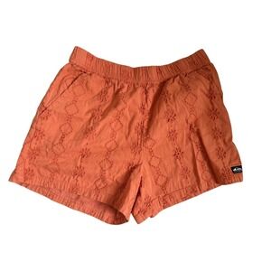 Quiksilver Women's Lined Floral Cutout Orange Shorts Medium